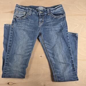 Revolt Jeans Women's 9 Low-Rise Skinny Distressed Embroidered Pockets